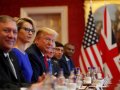 Donald Trump turns to Brexit and Huawei as protesters mock with a 'blimp'