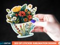 Tea Cup Flower Sticker Illustration PNG