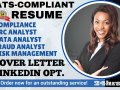 I will write compliance, risk management, financial analyst, data analyst grc resume